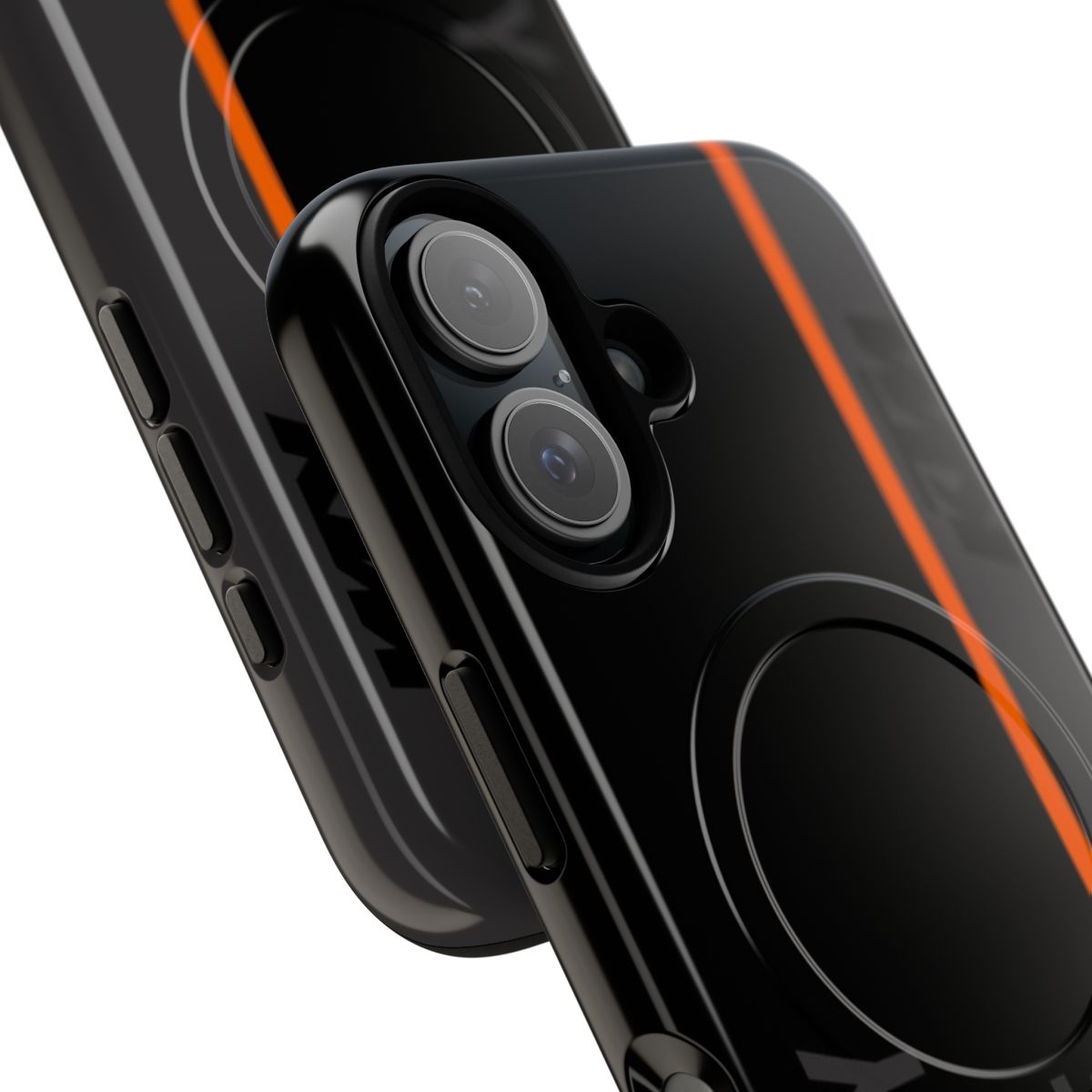 Orange-colored KTM-style magnetic tough phone case for motorcycle riders - Detail