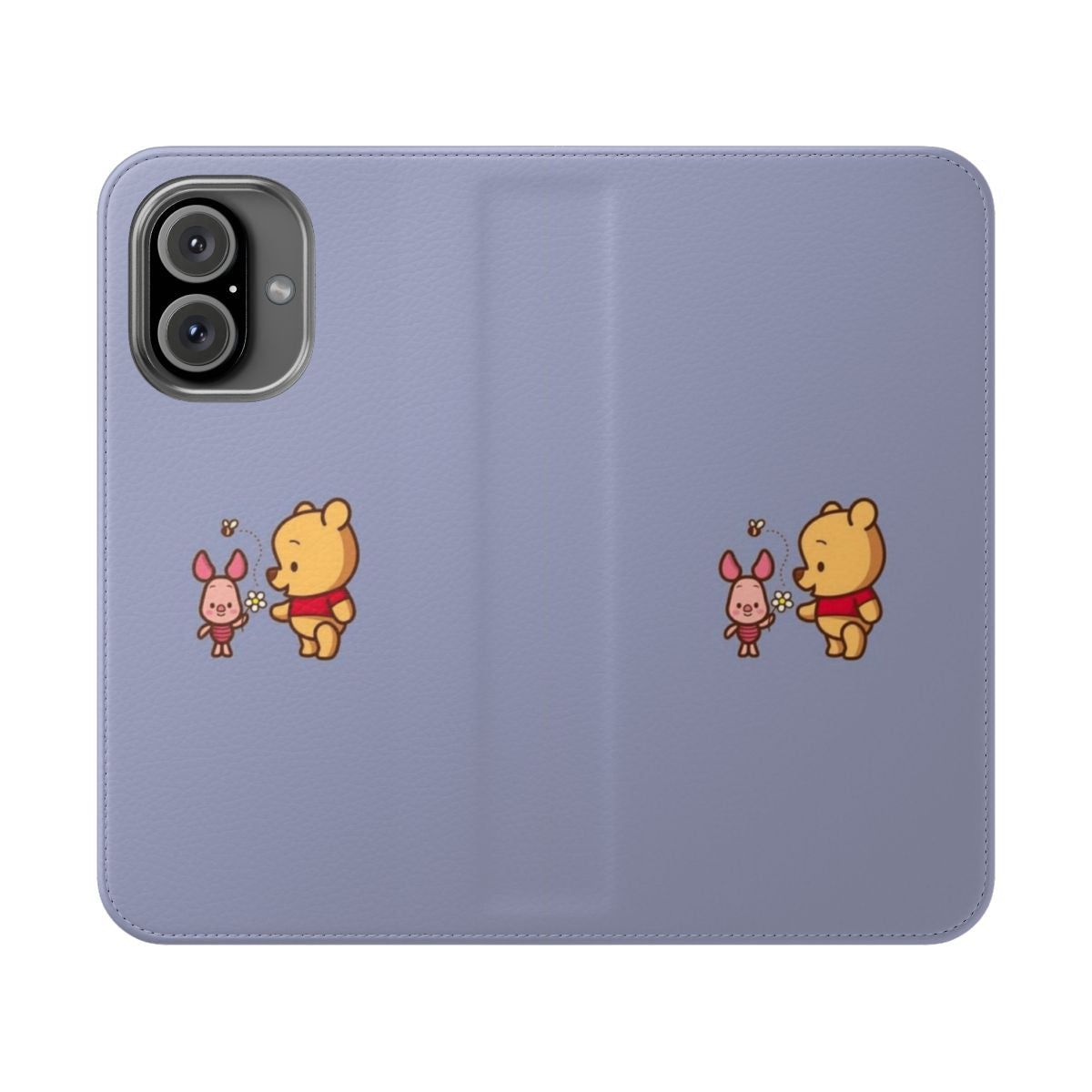 Cartoon illustration of Winnie the Pooh and Piglet on a colorful floral phone case