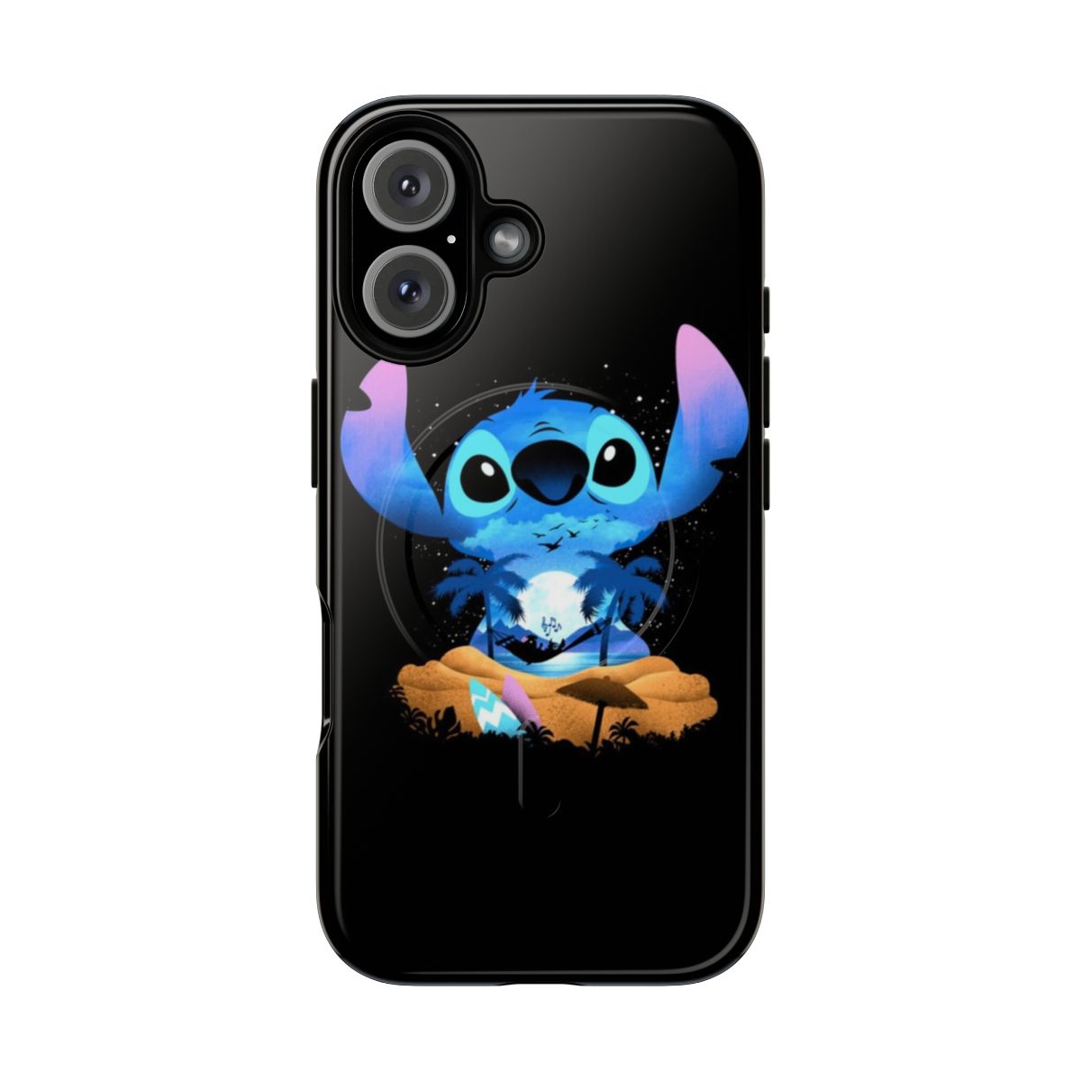 A vibrant and durable phone case featuring the lovable Stitch character from Lilo and Stitch and Goku from Dragon Ball Z.