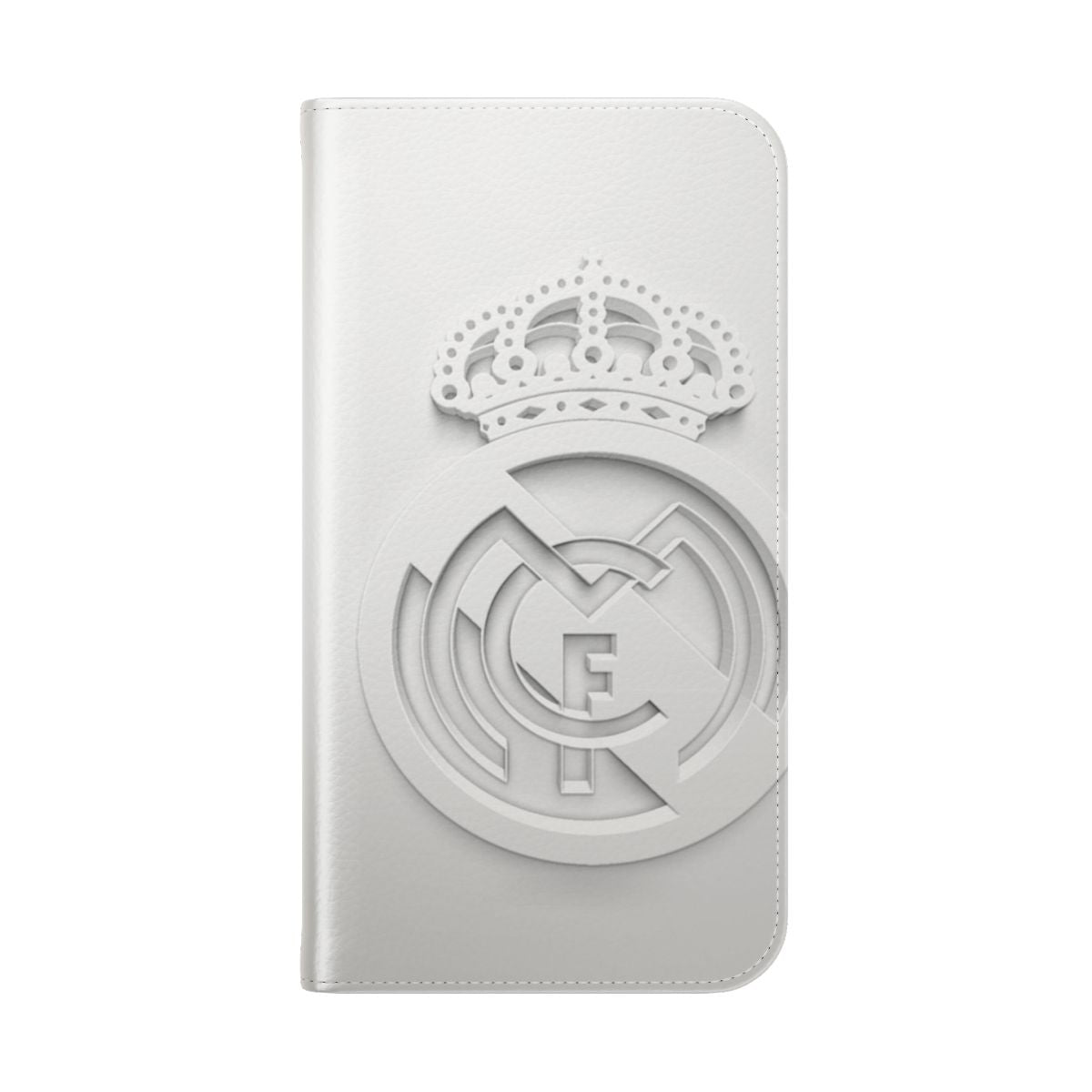 White flip cover phone case with a Madrid-inspired design - Folded Back