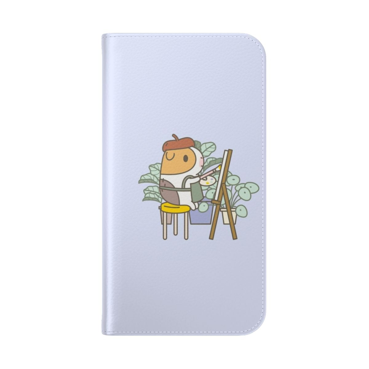 Artistic guinea pig in a beret holding a paintbrush on a flip cover phone case - Folded Back