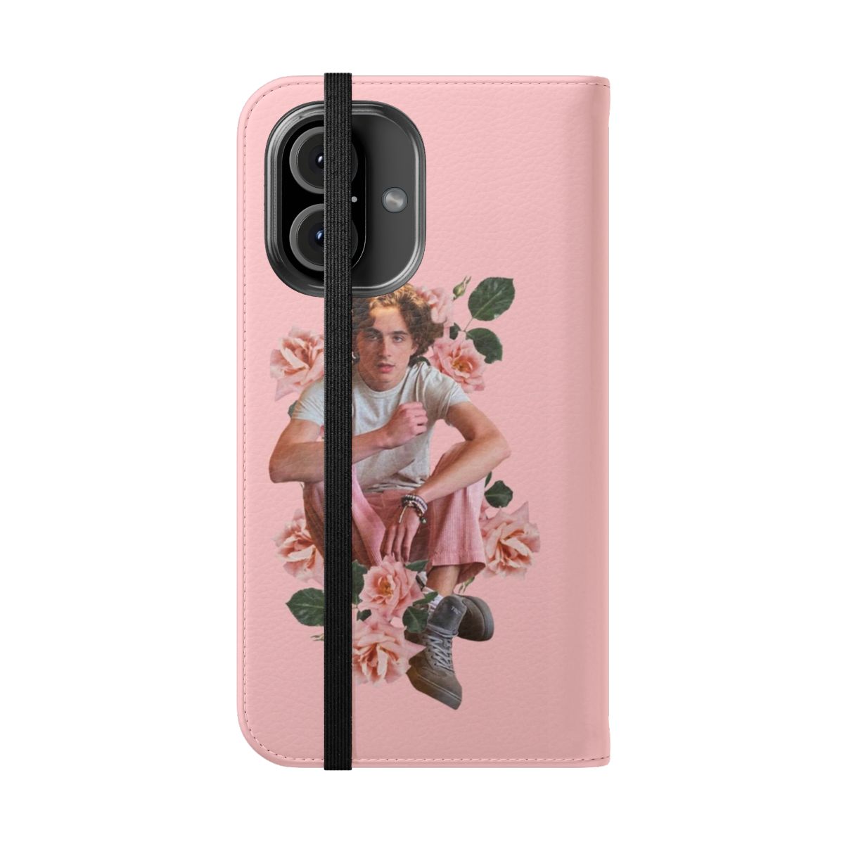 Floral phone case with Timothee Chalamet inspired design - Folded Front