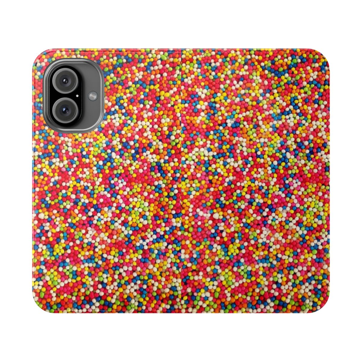 Vibrant phone case with sprinkles and colorful patterns, perfect for dessert enthusiasts.