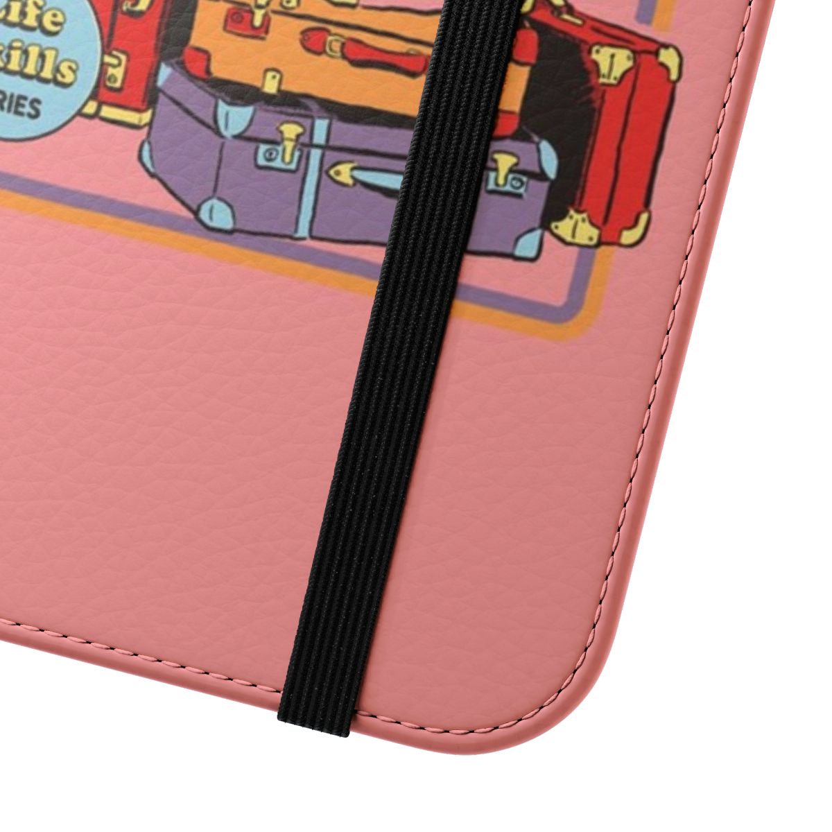 Vintage-inspired flip cover phone case with a humorous "emotional baggage" design - Close Up