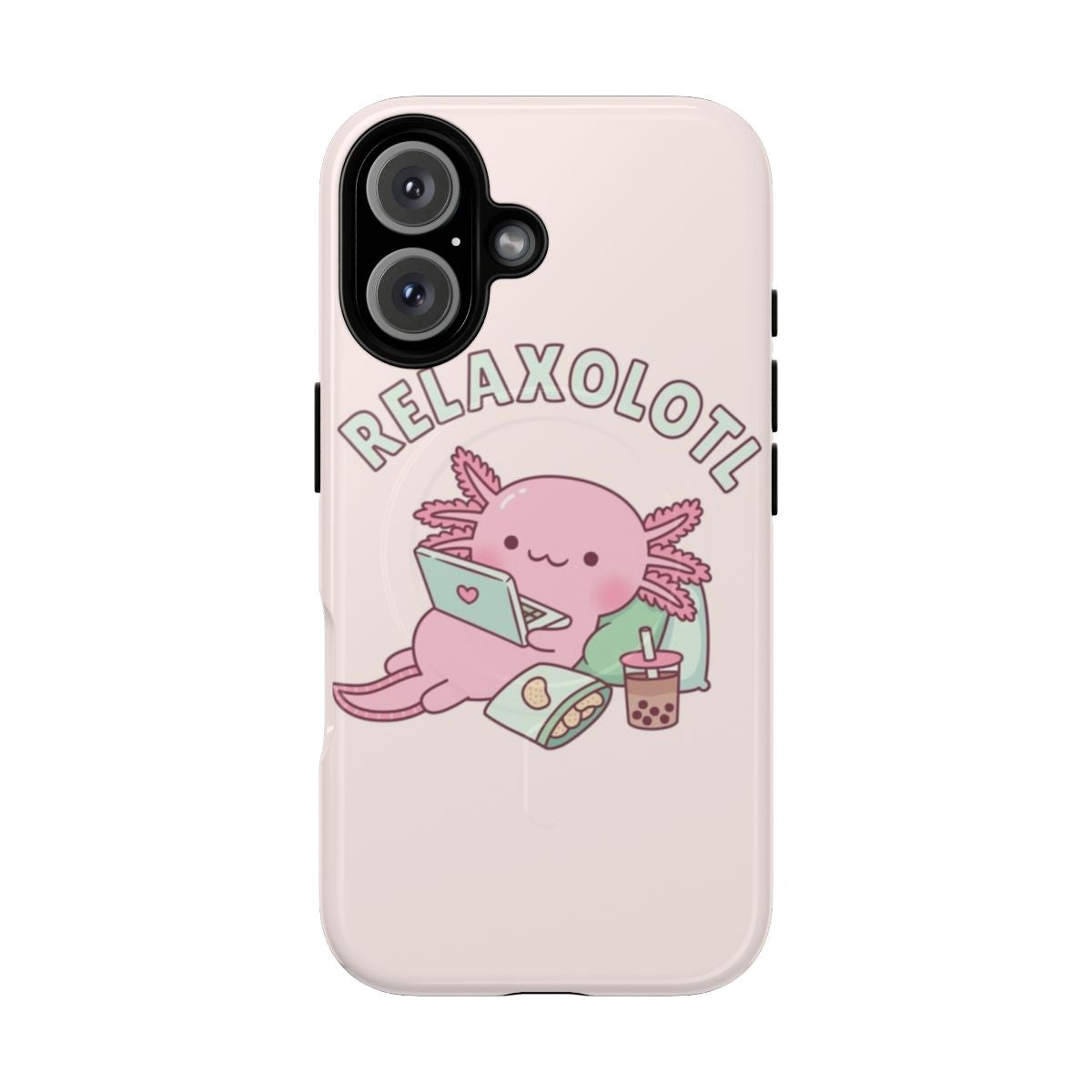 Cute axolotl phone case with a fun, relaxing pun design