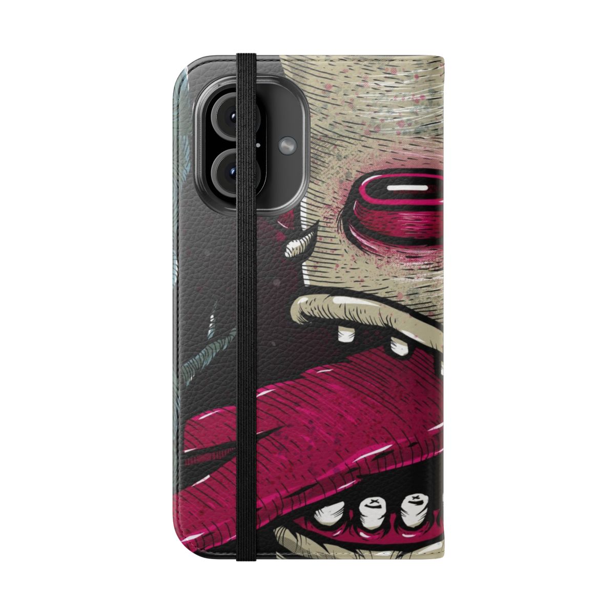 Stylish flip cover phone case featuring a detailed tree illustration - Folded Front