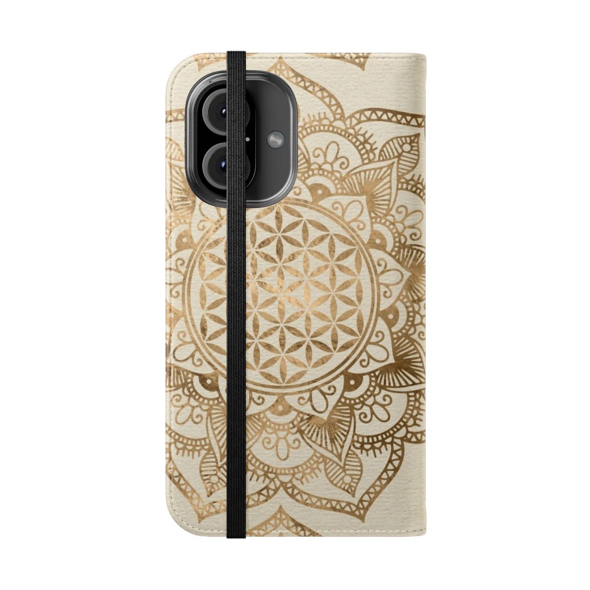 Pastel Flower of Life Mandala Design on a Flip Cover Phone Case - Folded Front