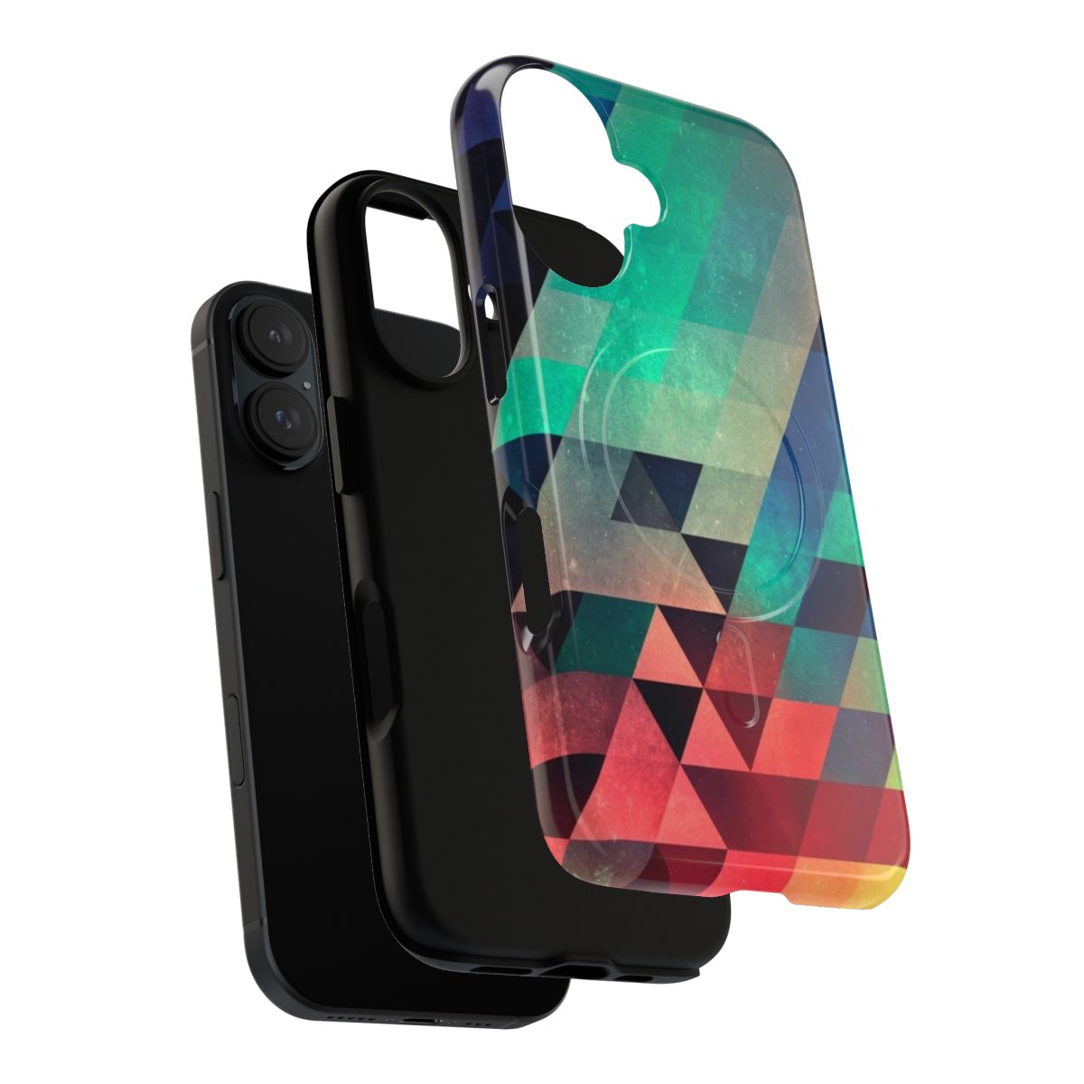 Magnetic tough phone case with vibrant abstract geometric triangle design - Layers