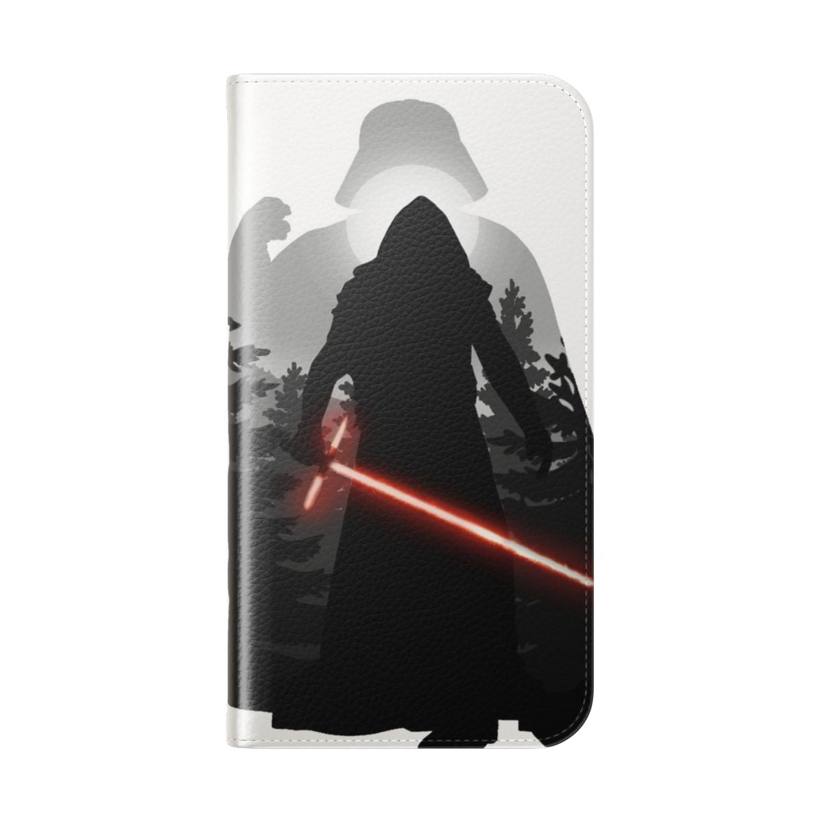 Dark side-themed flip cover phone case with Sith and Darth Vader imagery - Folded Back