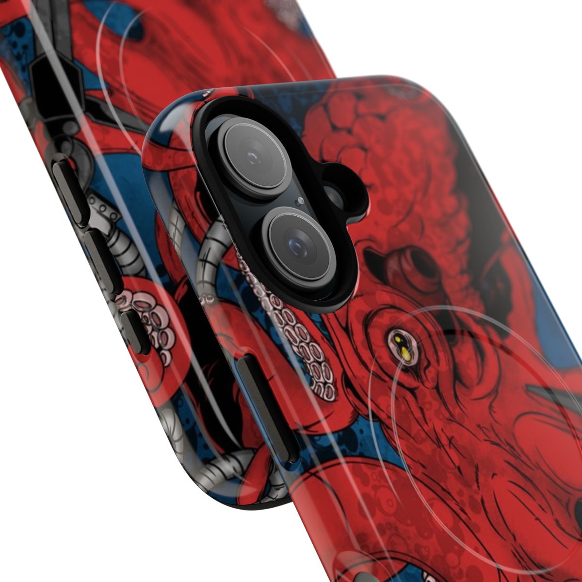 Anchors and octopus design on a tough, magnetic phone case - Detail