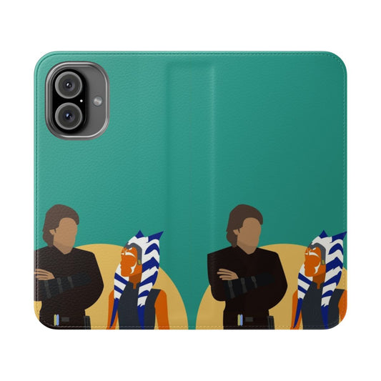 A high-quality flip cover phone case featuring an artistic design inspired by the Star Wars characters Ahsoka and Anakin.