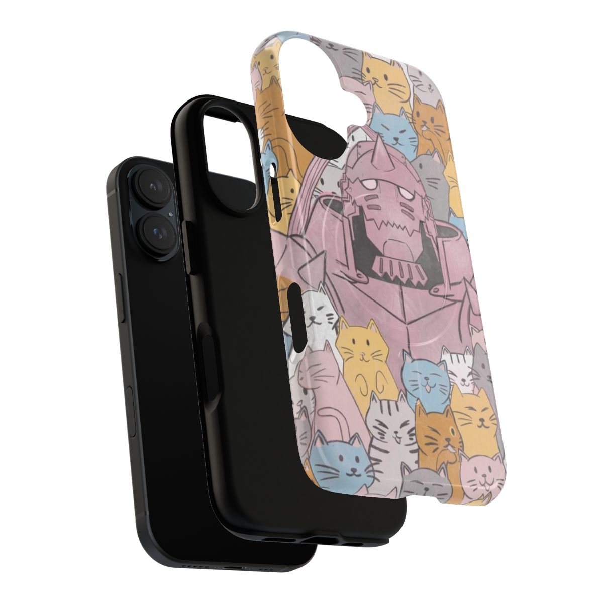 Pastel-colored phone case featuring Alphonse Elric and his cats from the Fullmetal Alchemist anime series. - Layers