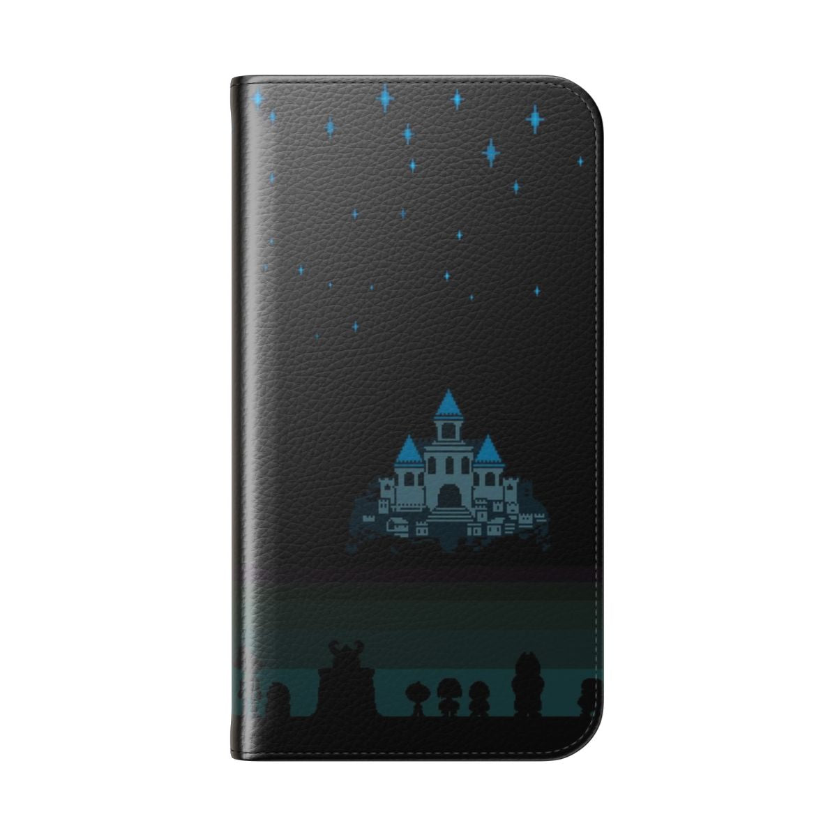 Undertale-themed flip cover phone case with various characters and elements from the game. - Folded Back