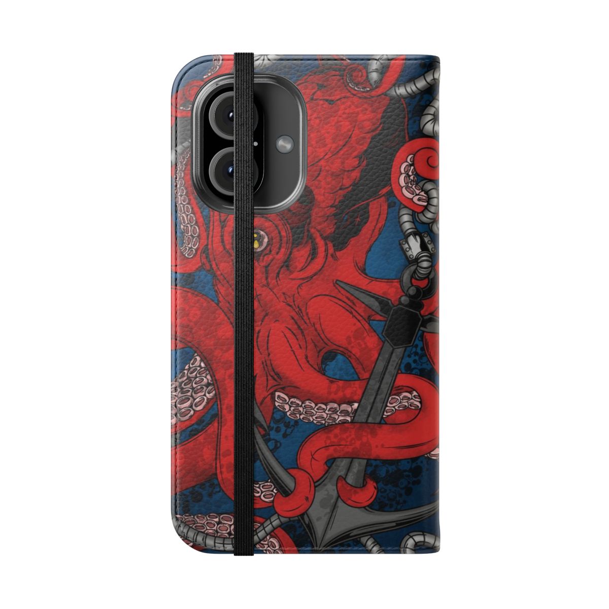 Anchors Away - Waterproof nautical-themed flip phone case with octopus and bubbles design - Folded Front