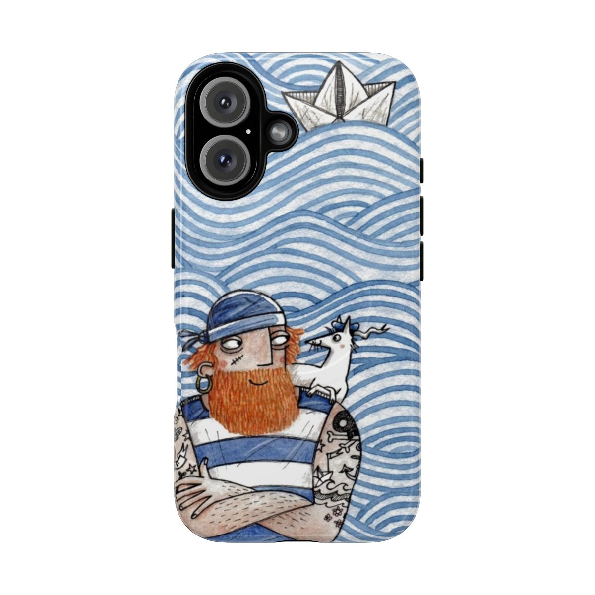 A magnetic tough phone case featuring a seaman and seadog in a nautical, maritime-inspired design.