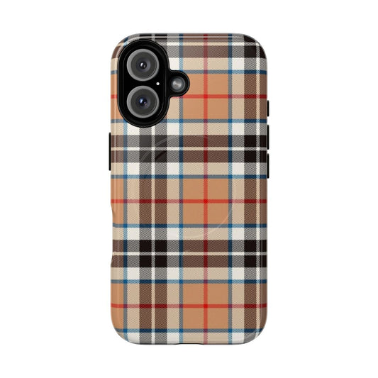 Tartan patterned phone case with magnetic closure and durable construction