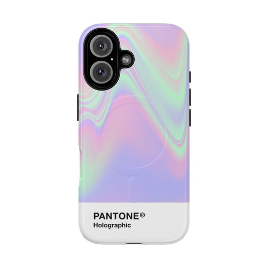 Holographic and iridescent phone case in a vibrant color gradient design