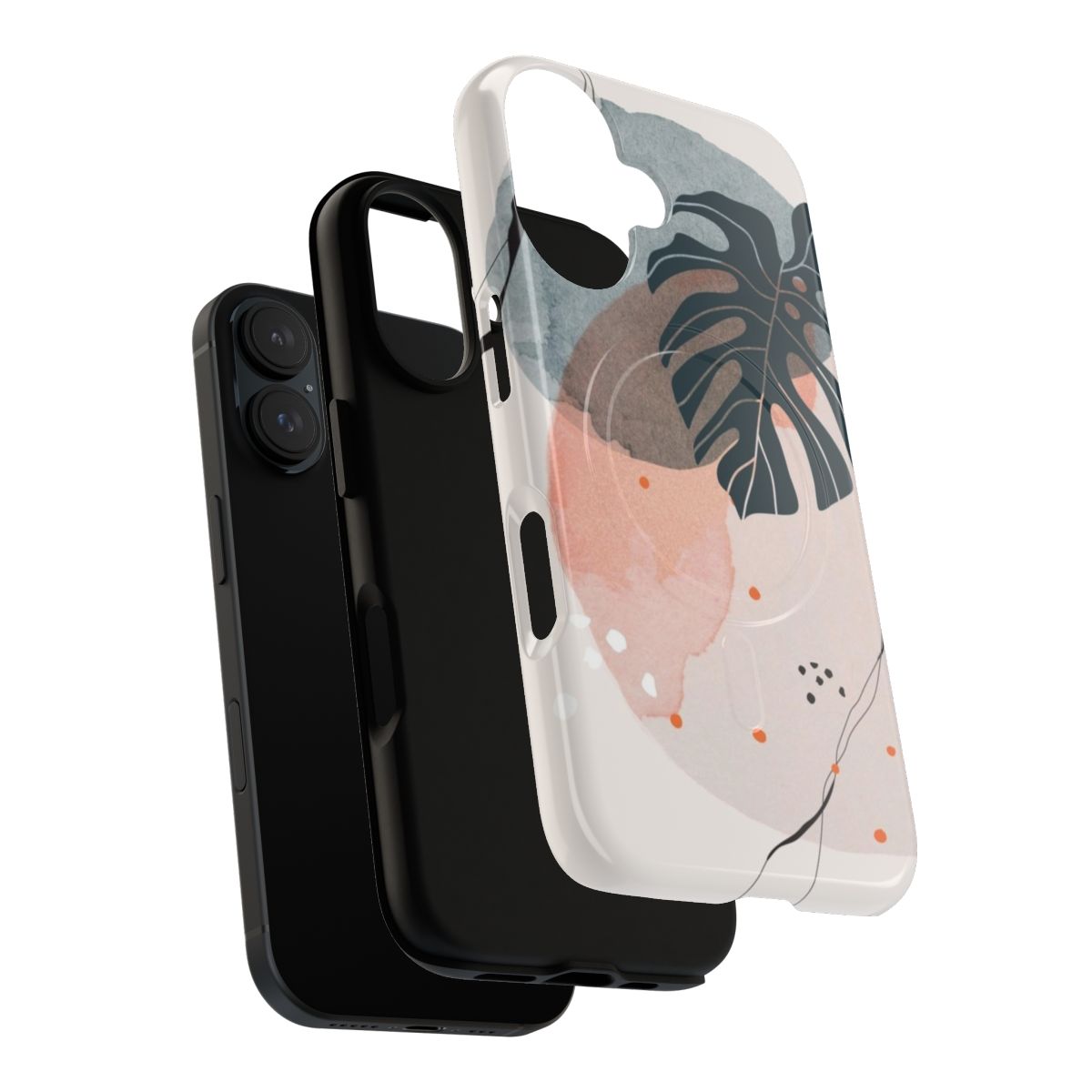 Monstera leaf phone case with abstract, minimalist design in earthy tones - Layers