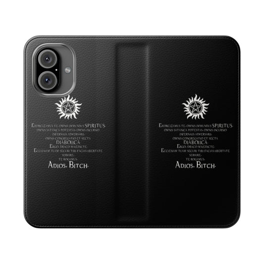 Supernatural-inspired horror-themed phone case with exorcism and pentagram design