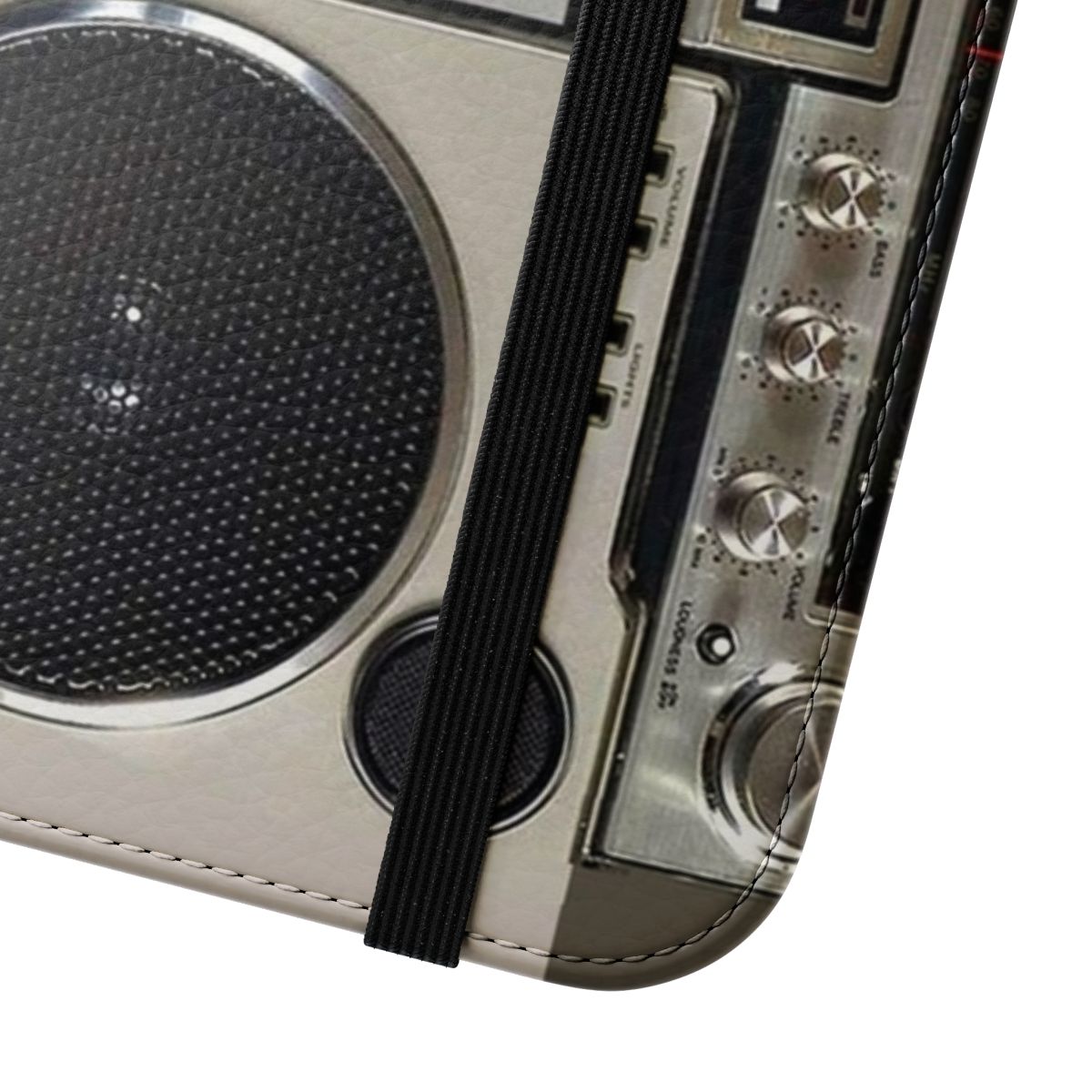 Retro 80s-style boombox design phone case - Close Up