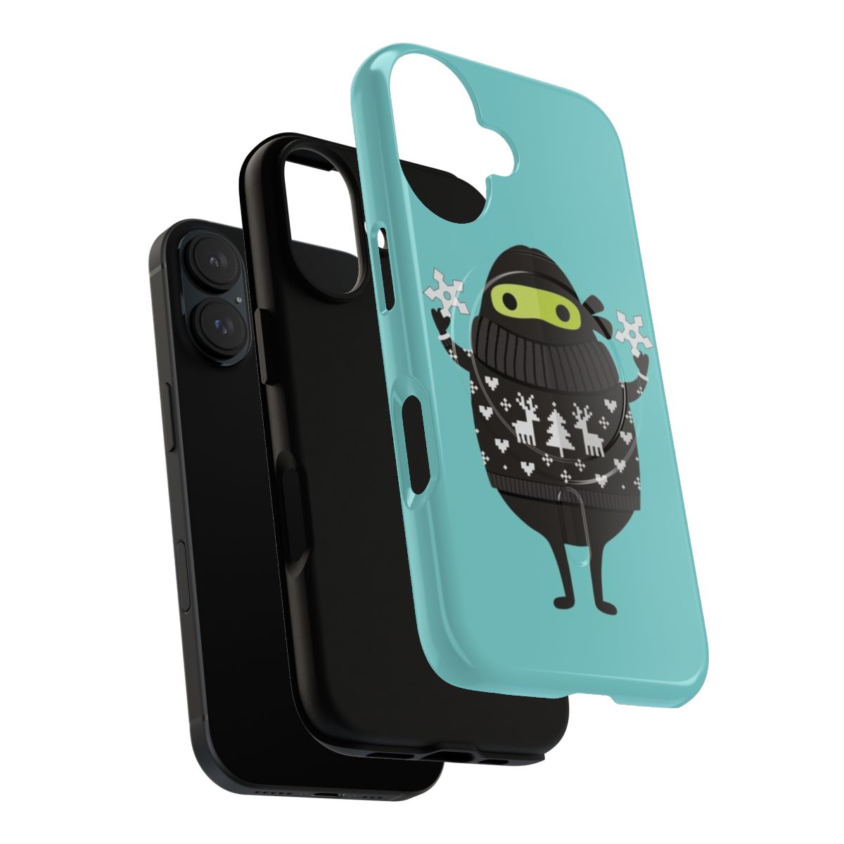 Illustration of a ninja avocado character wearing a cute holiday sweater on a magnetic tough phone case - Layers