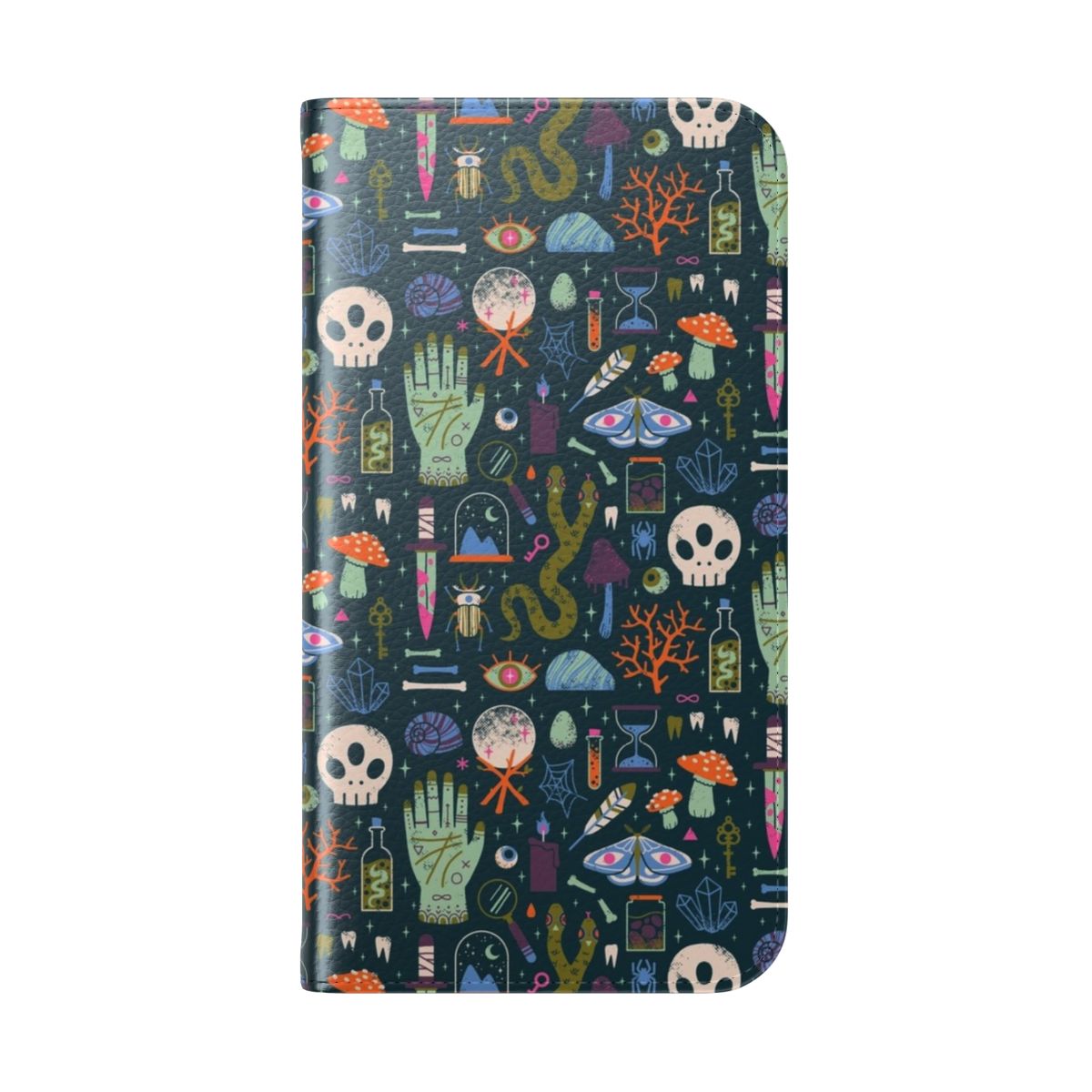 Curiosities-themed flip phone case cover with occult and nature-inspired design - Folded Back