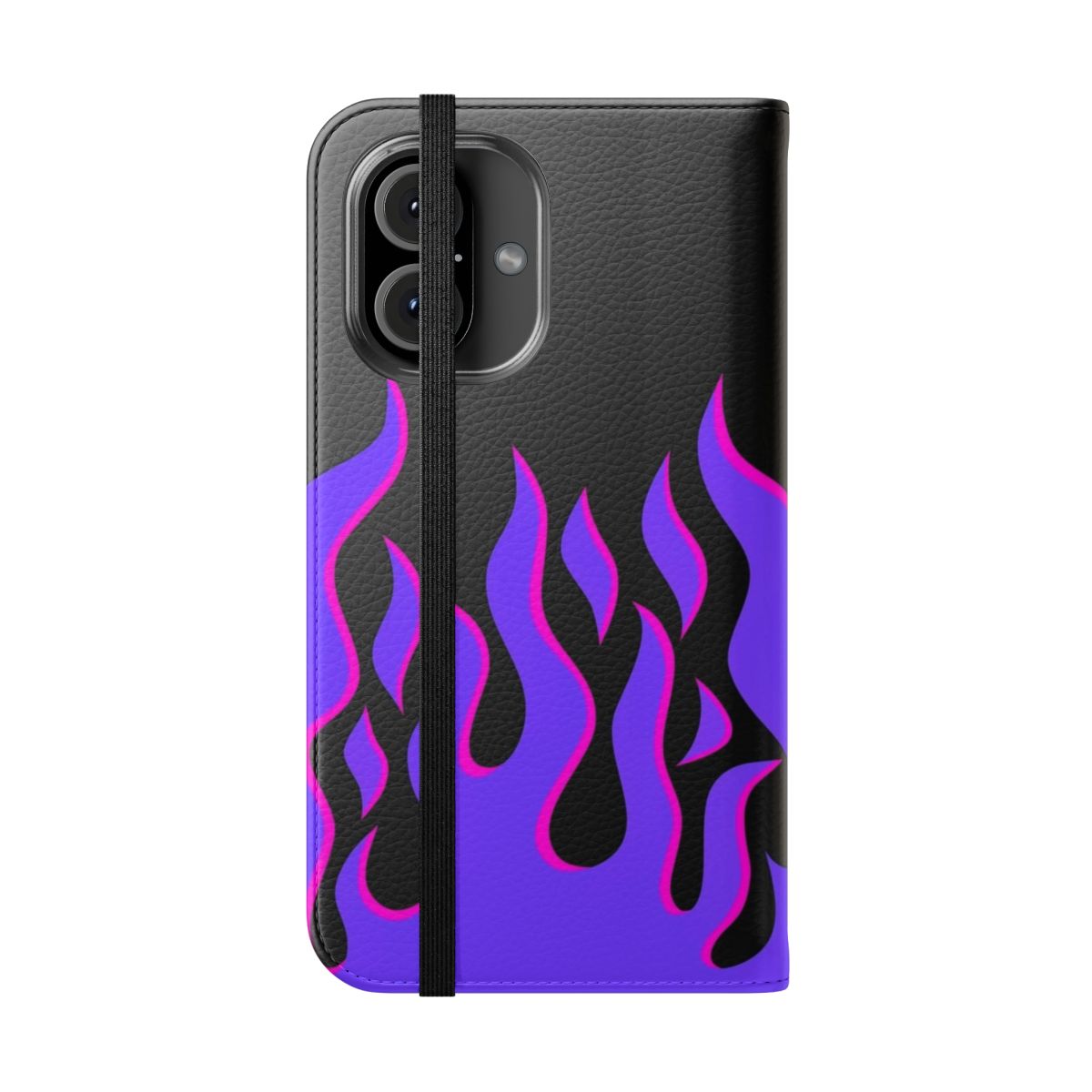 Purple and pink flame-patterned flip cover phone case - Folded Front