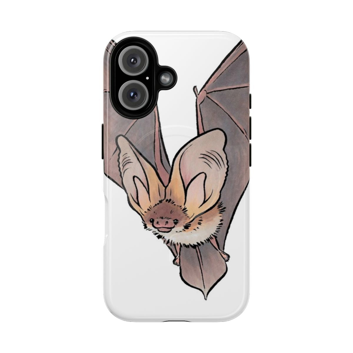 Illustration of a grey long-eared bat on a tough phone case