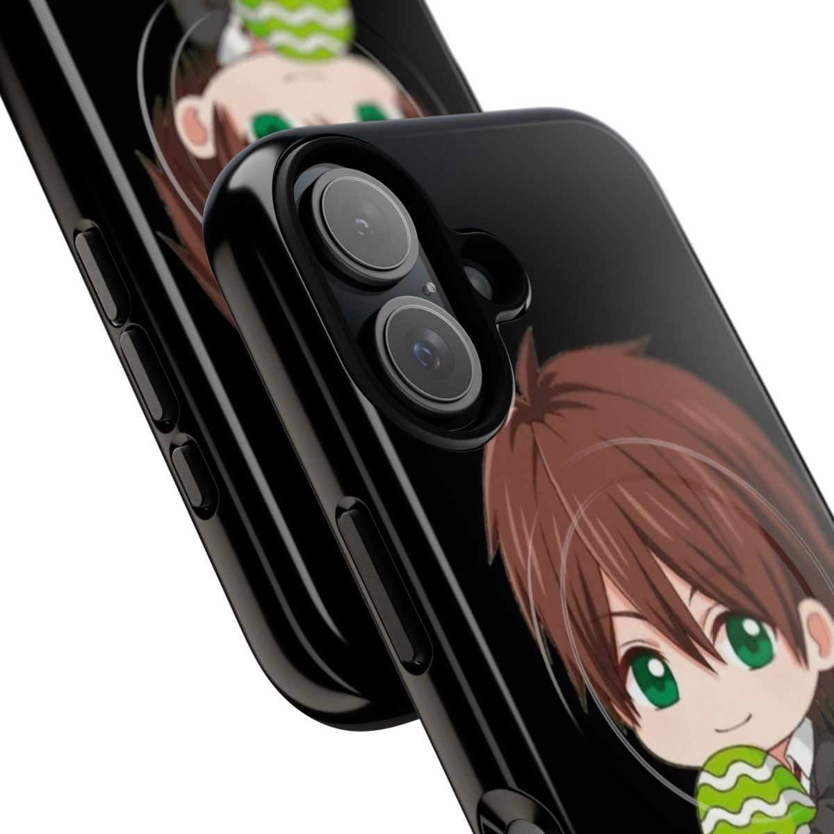 Cute chibi-style artwork of characters from the Yarichin B Club manga/anime series featured on a durable phone case - Detail