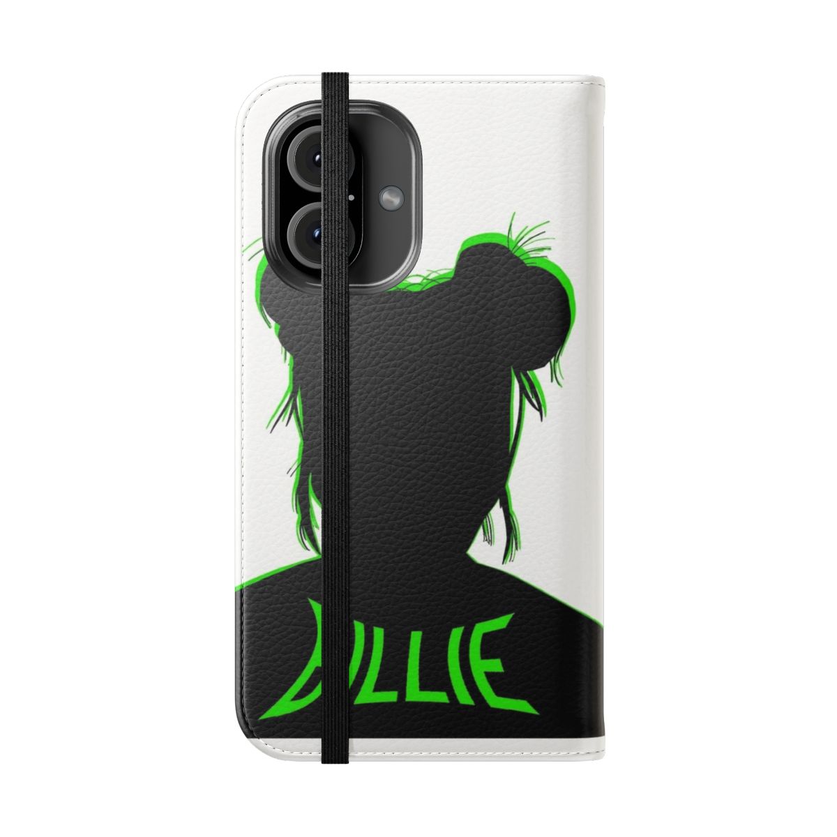 Green phone case featuring Billie Eilish's iconic look - Folded Front