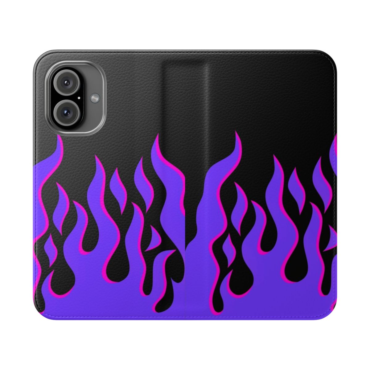 Purple and pink flame-patterned flip cover phone case