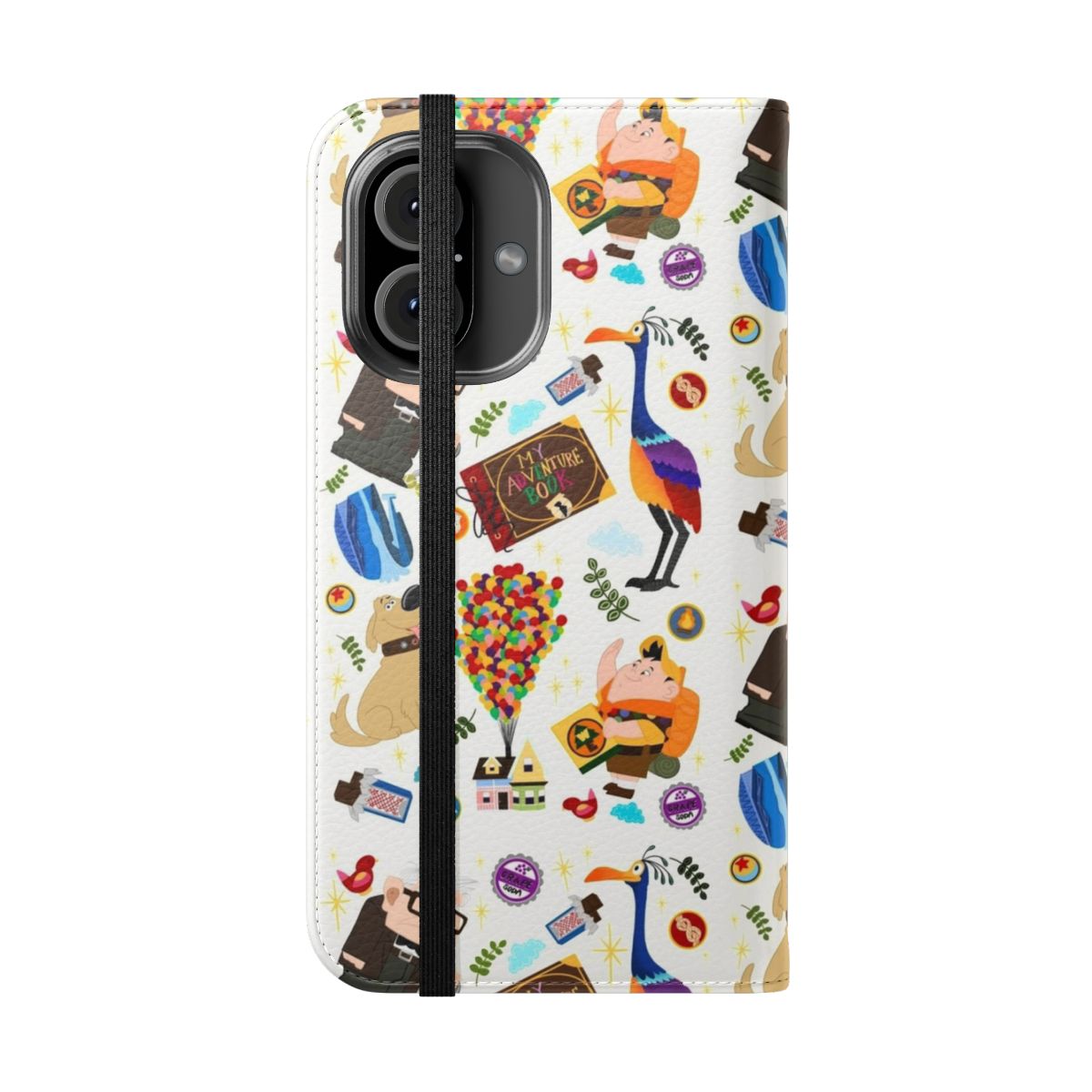 Flip cover phone case with illustrations inspired by the Pixar movie "Up" - Folded Front