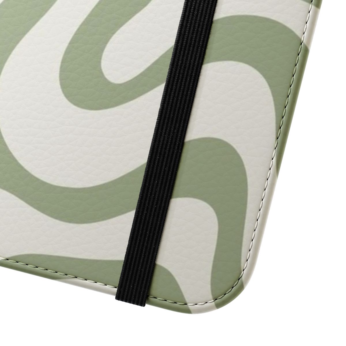 Stylish abstract phone case in a vintage-inspired sage green and white swirl pattern - Close Up