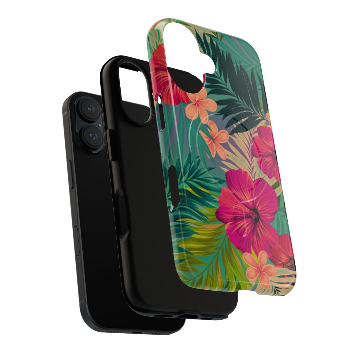 Vibrant tropical floral and beach sunset pattern on a magnetic tough phone case - Layers