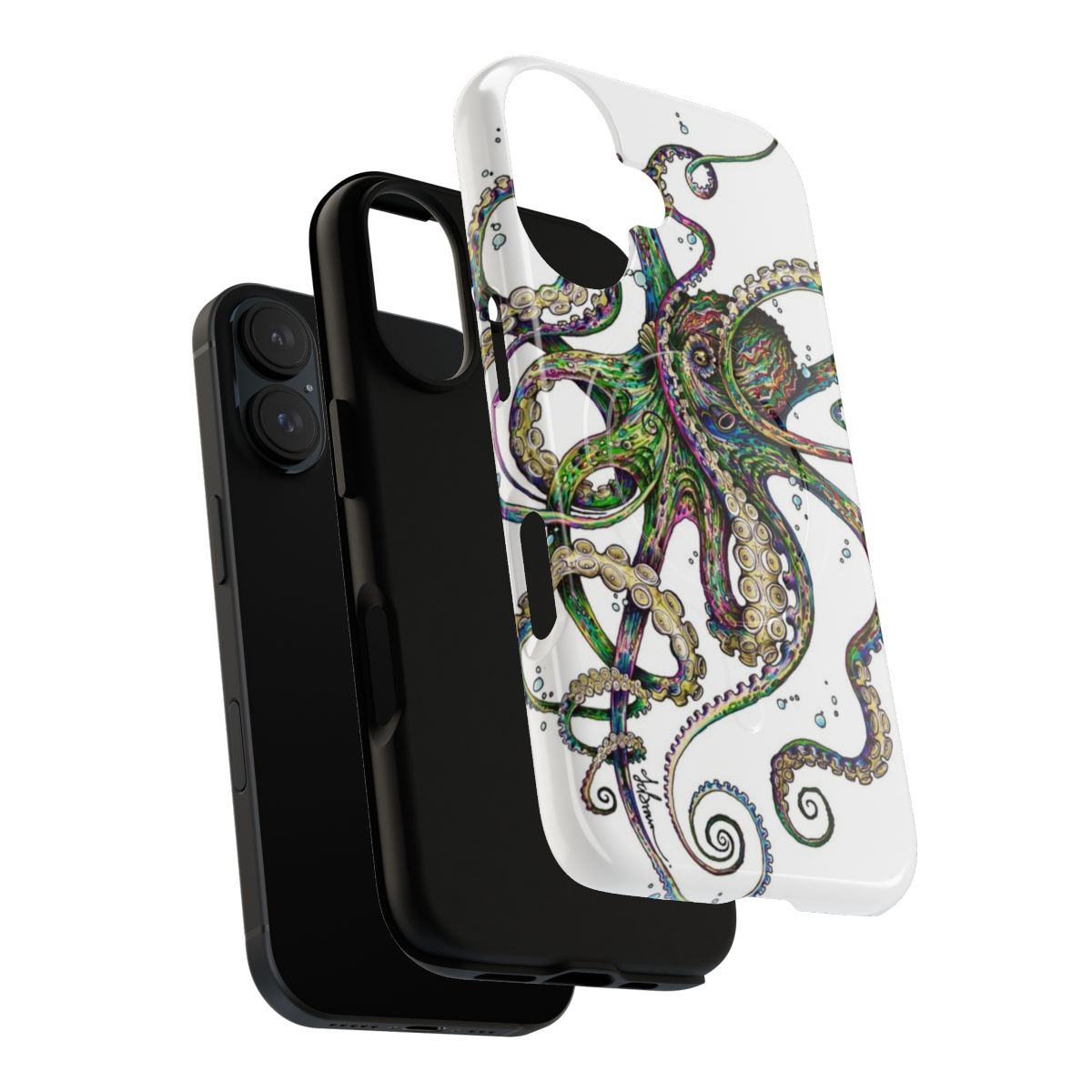 Vibrant and colorful octopus phone case with a psychedelic, neon underwater design - Layers