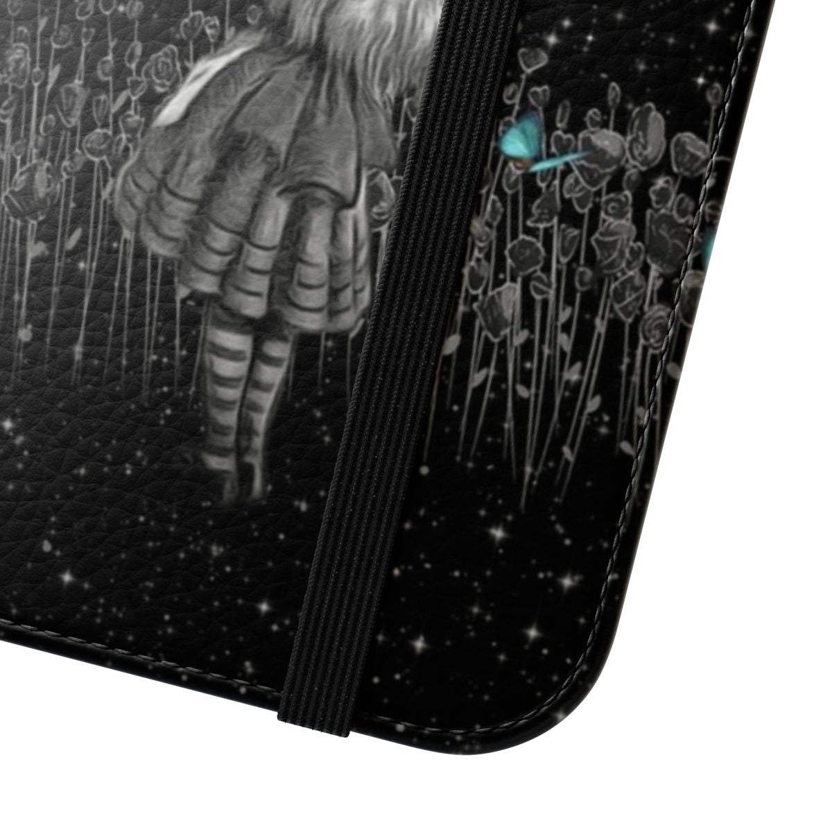 Flip cover phone case featuring a design inspired by the Starry Night and Alice in Wonderland - Close Up