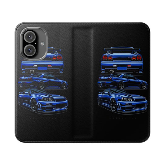 Skyline R34 GTR inspired custom phone case with a stylized design for automotive enthusiasts