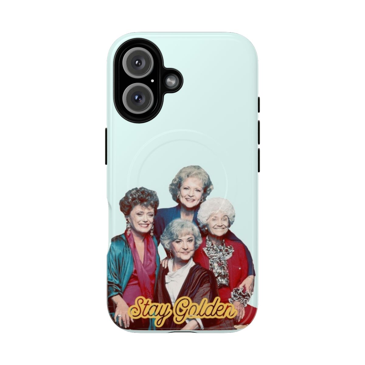 Retro-inspired phone case with The Golden Girls characters Sophia, Blanche, Dorothy, and Rose