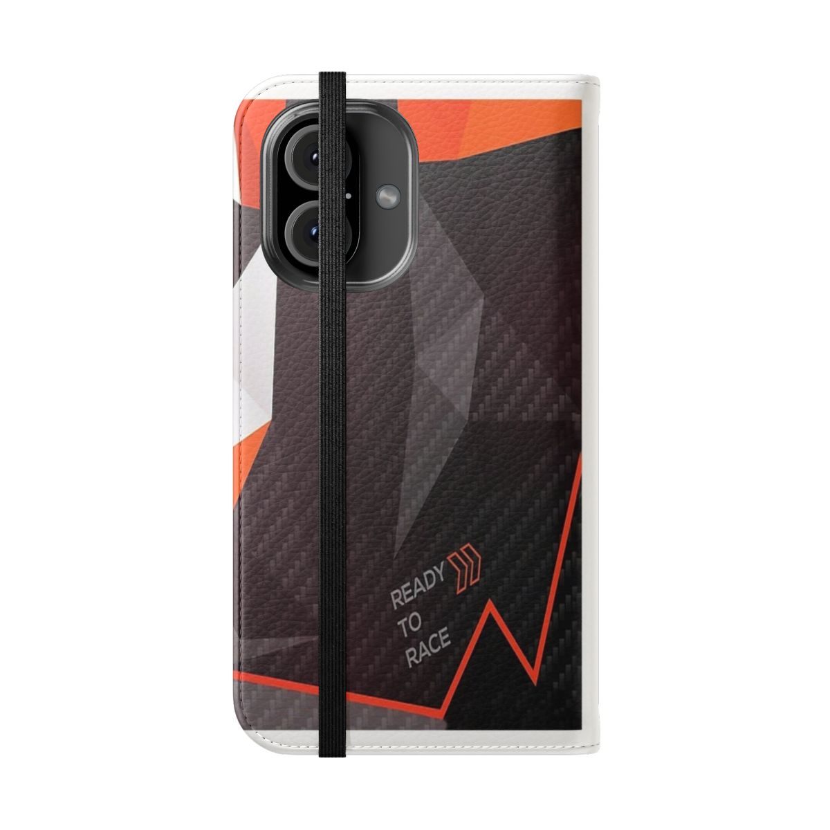 Motorsports-Inspired Fractals Flip Cover Phone Case with a carbon fiber weave pattern and abstract triangles design - Folded Front