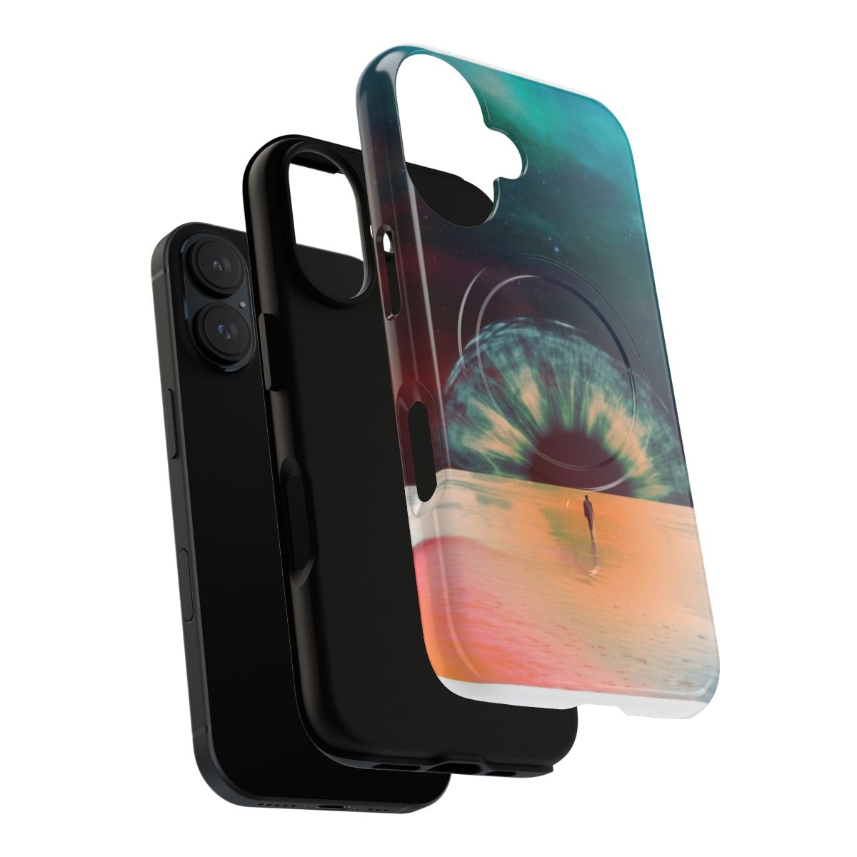 Magnetic tough phone cases featuring a vintage, surreal collage design with cosmic, nature, and boho elements. - Layers