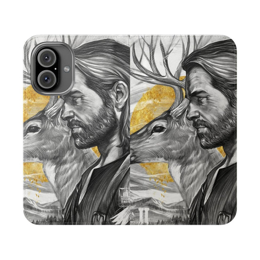 Flip cover phone case for Honor smartphones featuring Arthur Morgan from Red Dead Redemption 2