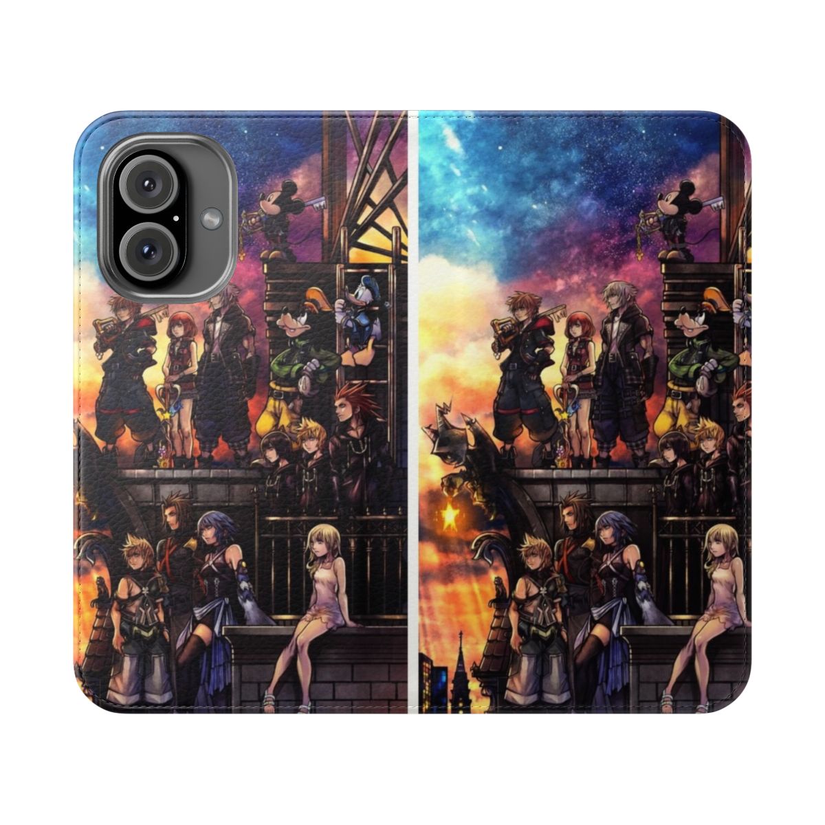 Kingdom Hearts 3 inspired flip cover phone case with Sora, Donald, and Goofy