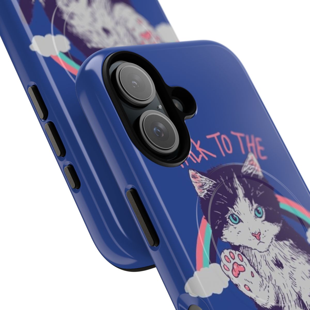 Retro-style phone case with a cute cat and rainbow design - Detail