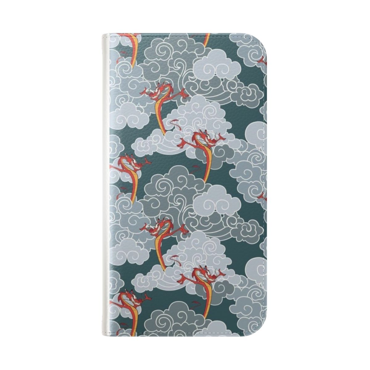 Stylish oriental mushu pattern phone case with protective flip cover - Folded Back