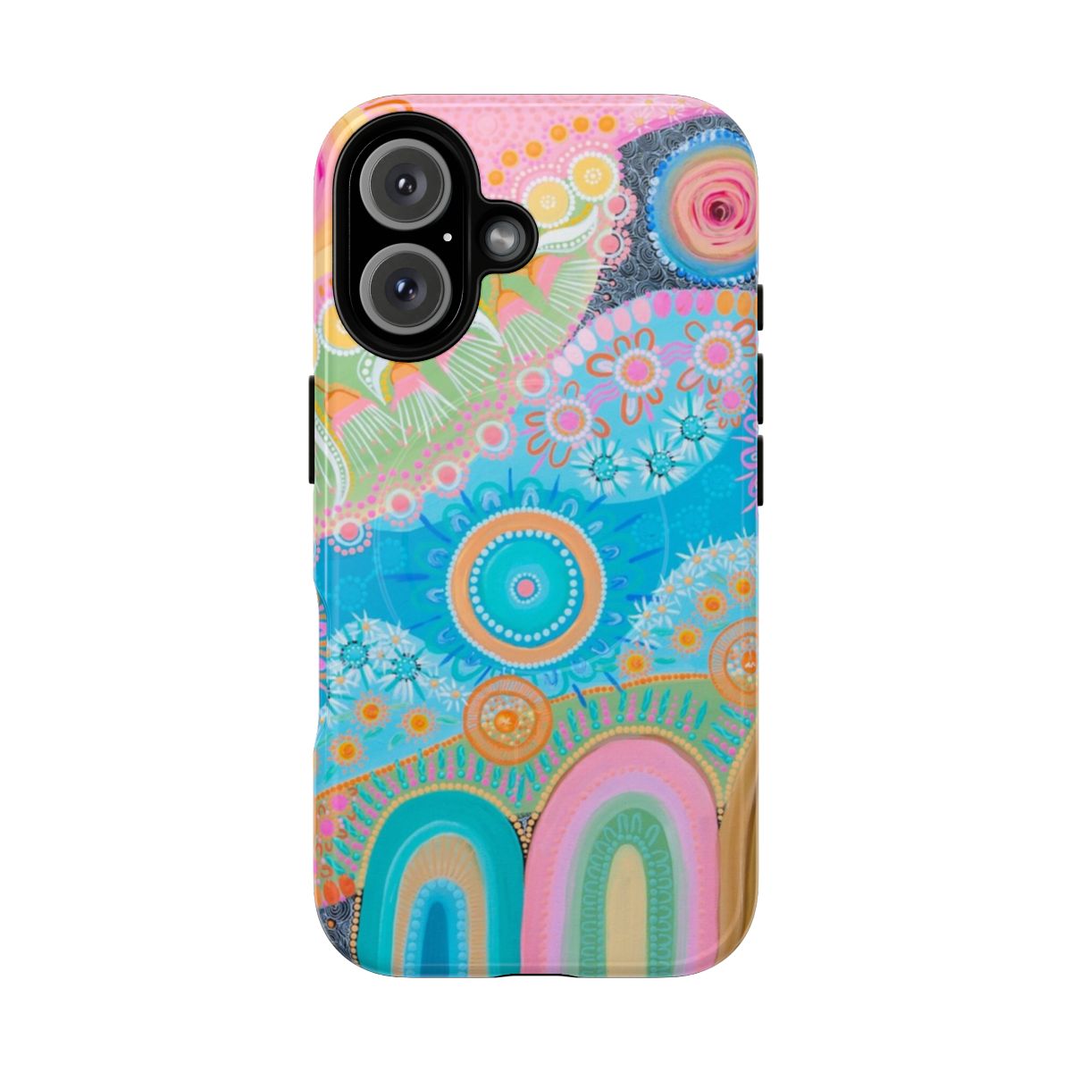 Colorful magnetic phone case with indigenous dot painting design