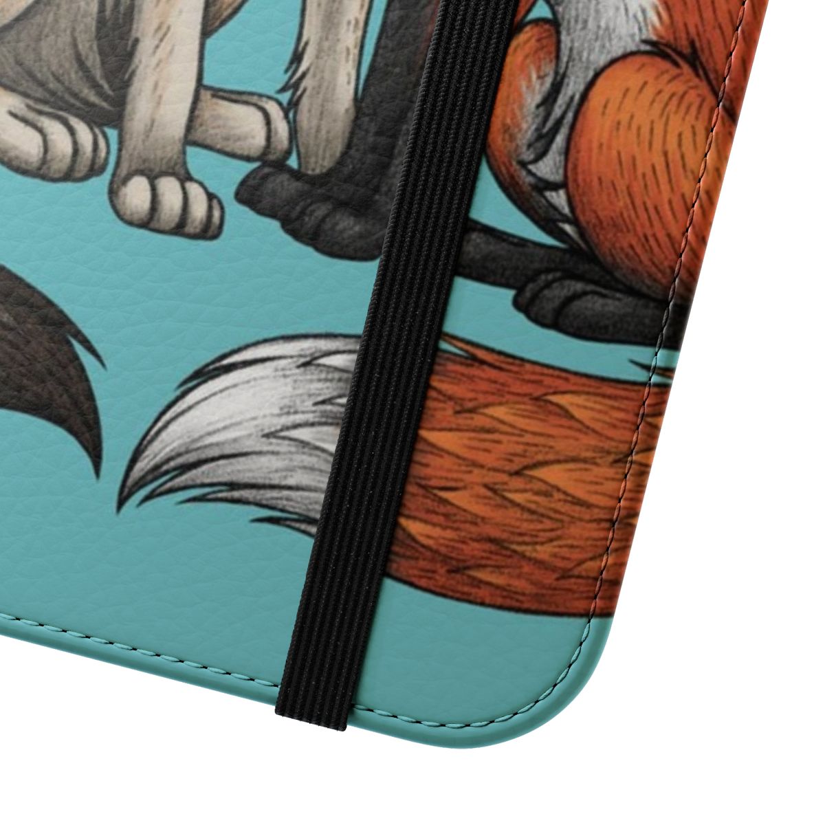 Artistic wildlife phone case cover featuring a cute wolf and fox couple in a nature design - Close Up