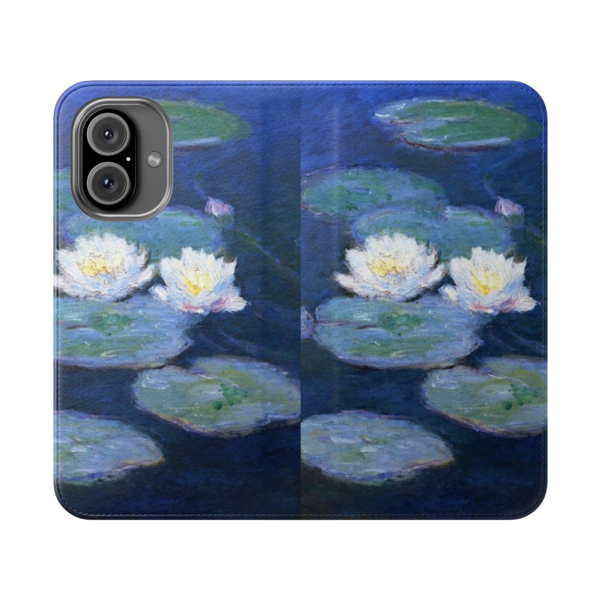 Flip phone case featuring impressionist painting of water lilies in a pond by Claude Monet