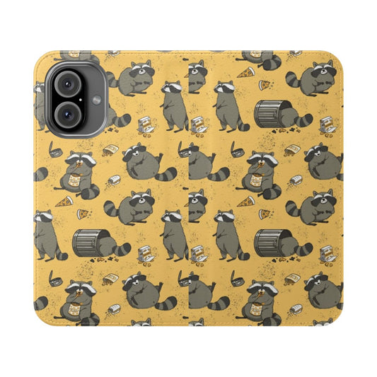 Illustrated phone case cover featuring a group of cute, chubby raccoons in a nature-inspired pattern.