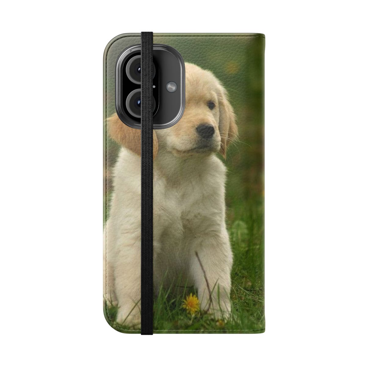 Golden retriever puppy on a flip cover phone case - Folded Front