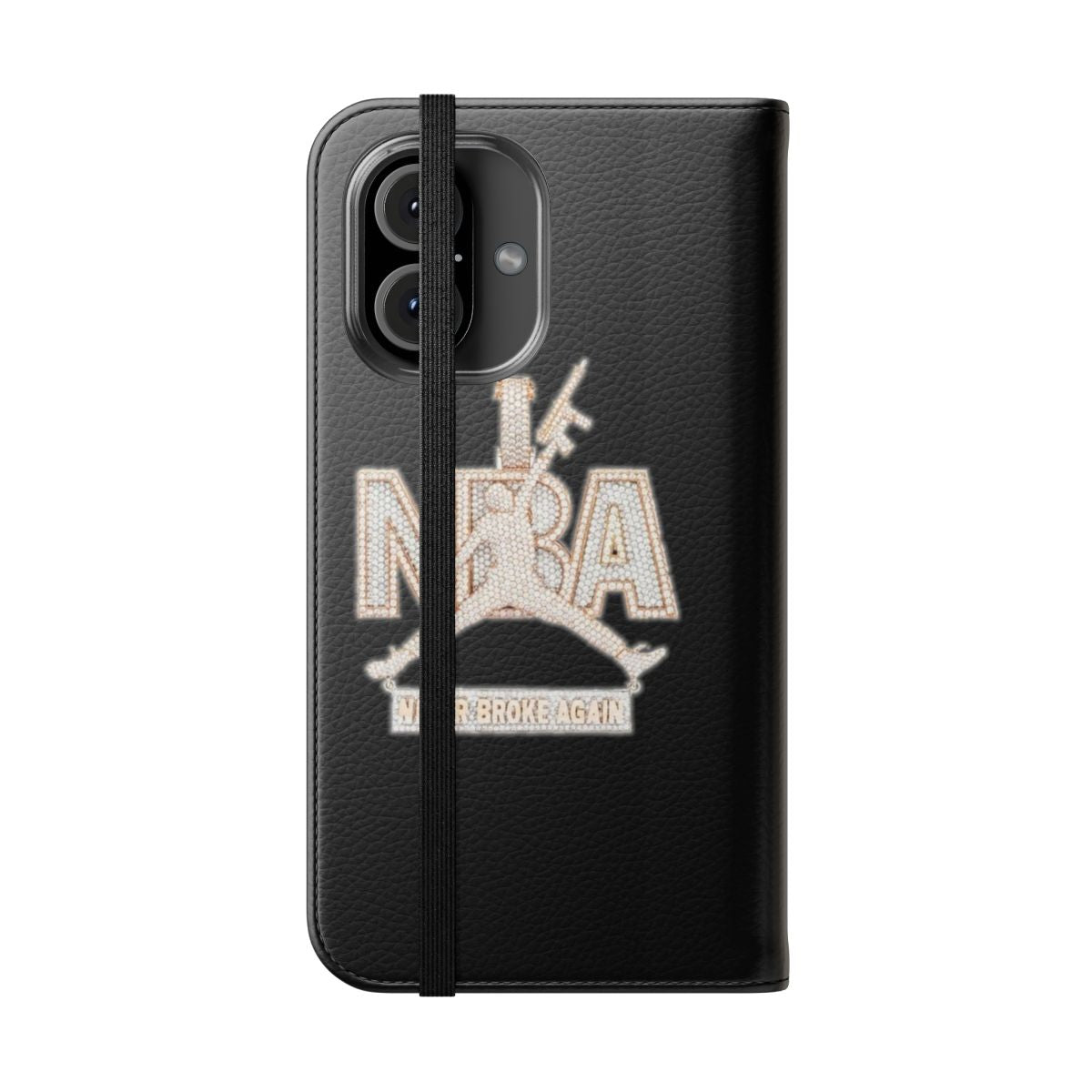 Youngboy-inspired flip cover phone case with diamond and gold chain design - Folded Front